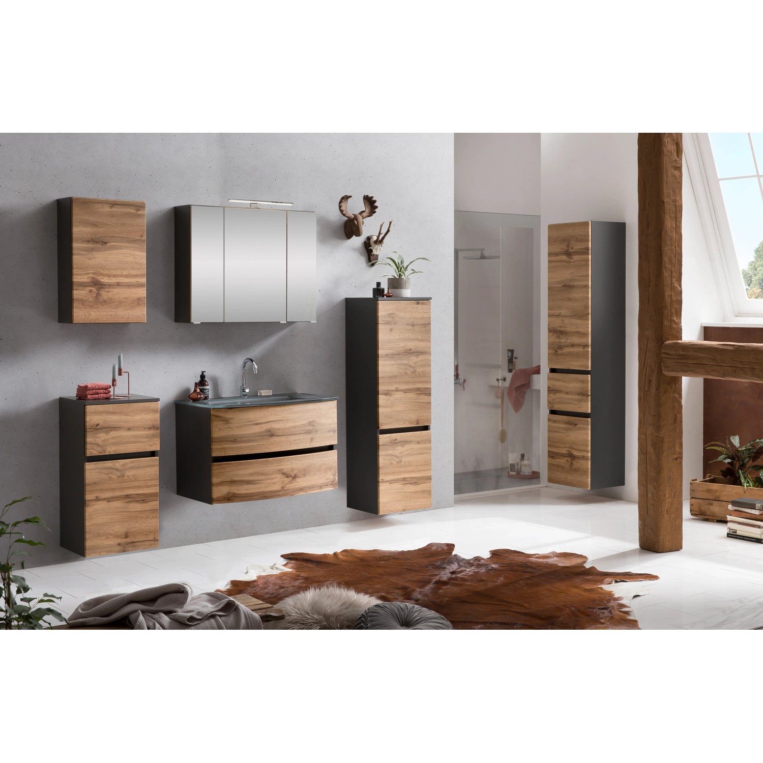 Held Möbel Midischrank Salerno 40 cm Wotaneiche-Graphitgrau kaufen bei OBI