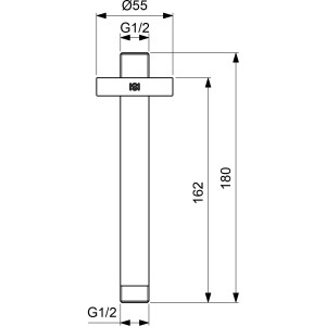 Technische Zeichnung: Ideal Standard Idealrain Kopfbrauseanschluss, 150 mm, Schwarz matt, Maße und Anschlüsse.