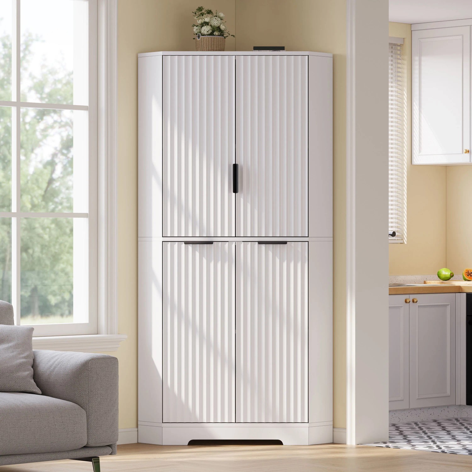 Merax Eckschrank 60x60x172 cm 4 Türen Verstellbare Einlegeböden_2