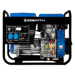 EBERTH 5000W Notstromaggregat mit Dieselmotor, blau-schwarz, im Metallrahmen.