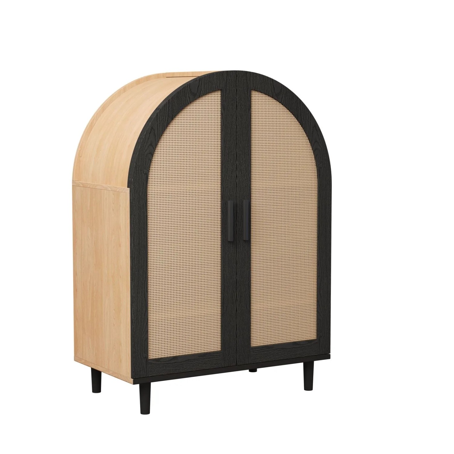 PXloue Schuhschrank Sideboard mit Rattantüren Schwarz Holz 70x40x100 cm