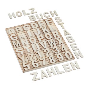 Relaxdays Holzbuchstaben und Zahlen Set Holz Natur Lernhilfe 5 cm 280 g