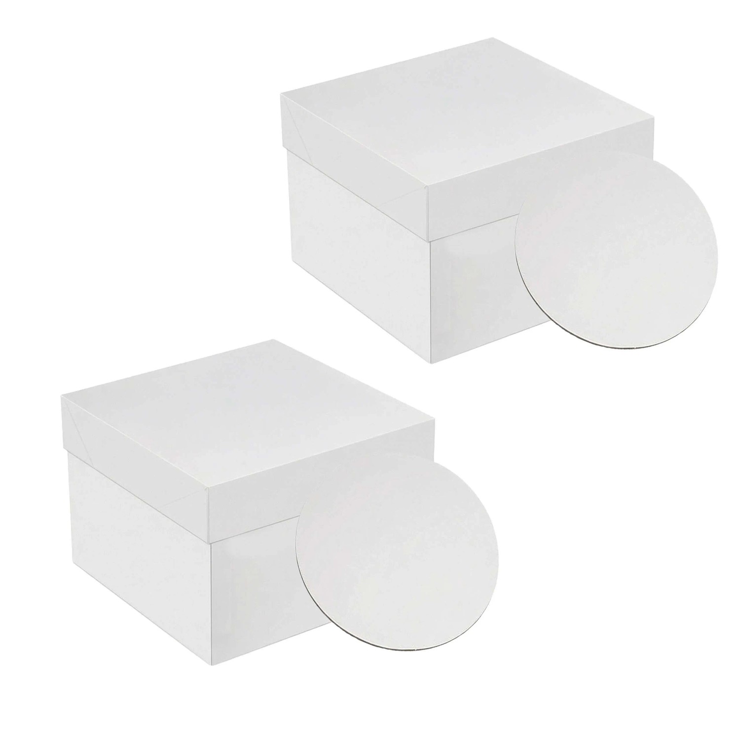 Relaxdays Tortenboxen Karton Weiß 2er Set mit Tortenboards 30 cm x 30 cm x 30 cm