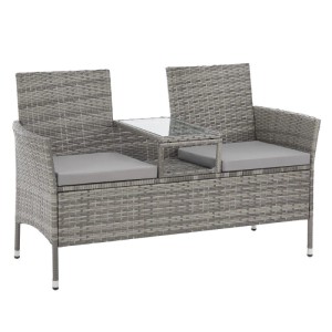 Svita Chicago Rattan-Bank Garten-Bank Lounge Sitzecke Grau