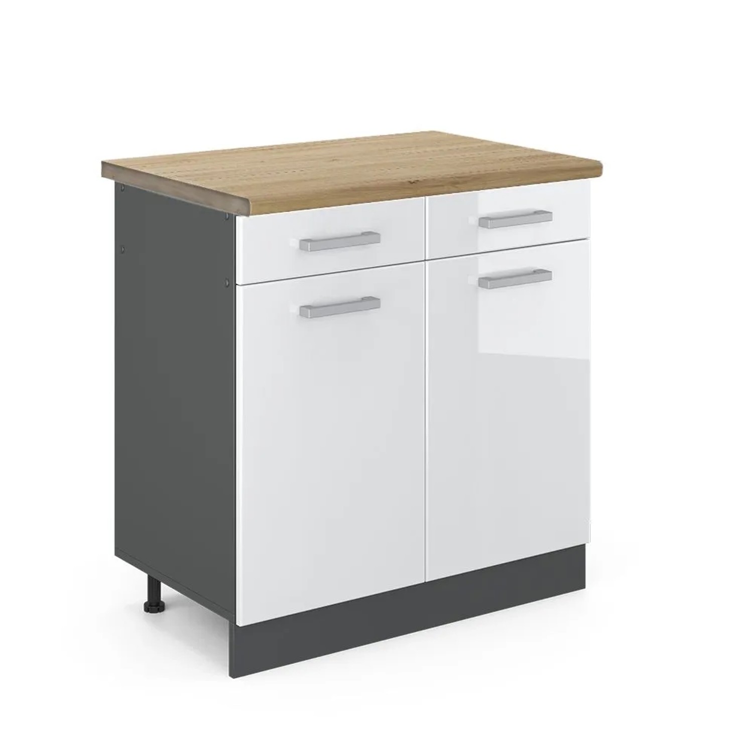 Vicco Küchenunterschrank R-Line Weiß Hochglanz Anthrazit 80 cm AP Eiche Opt2