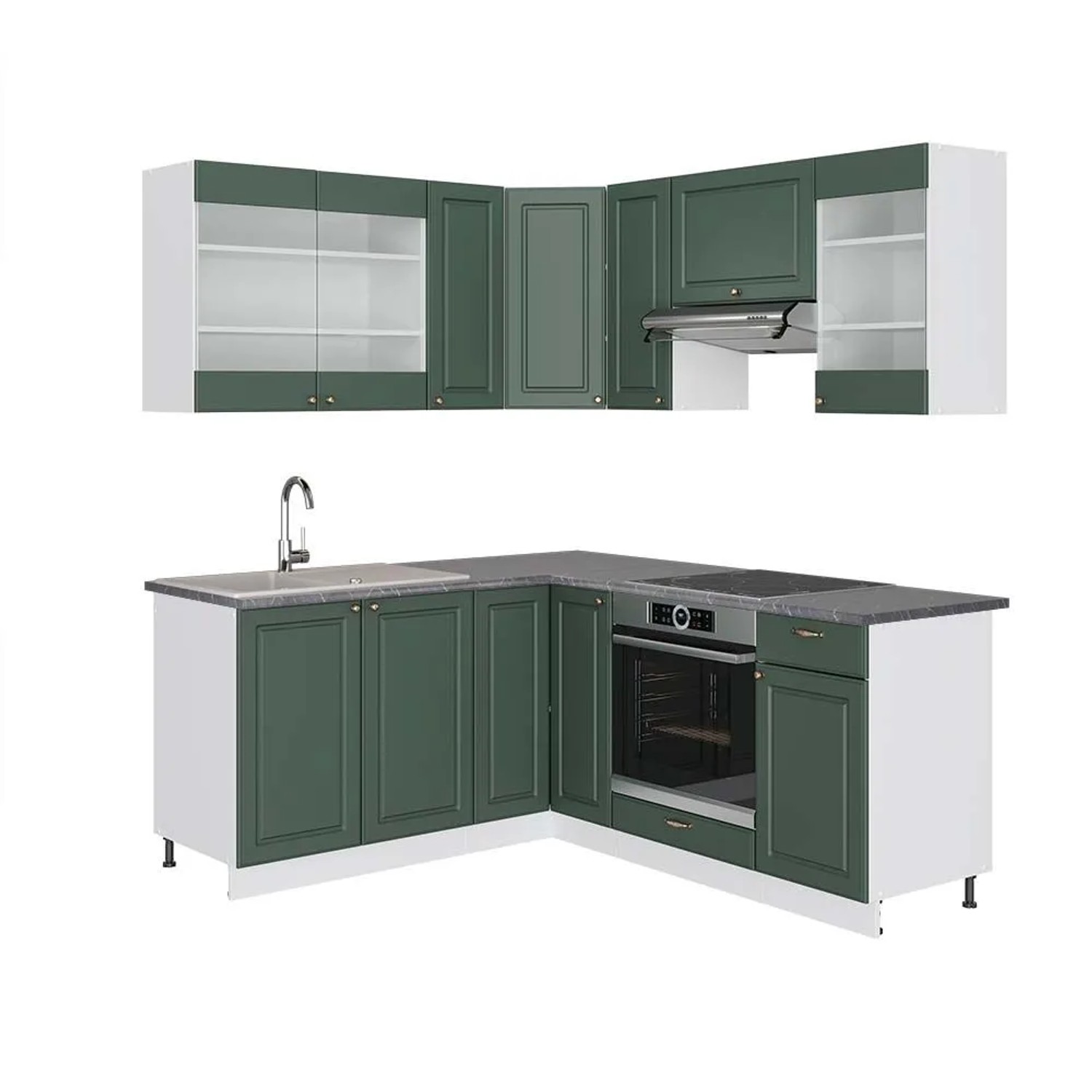 Vicco Eckküche Fame-Line Grün-Gold Landhaus/Weiß 190 x 82, AP Anthrazit
