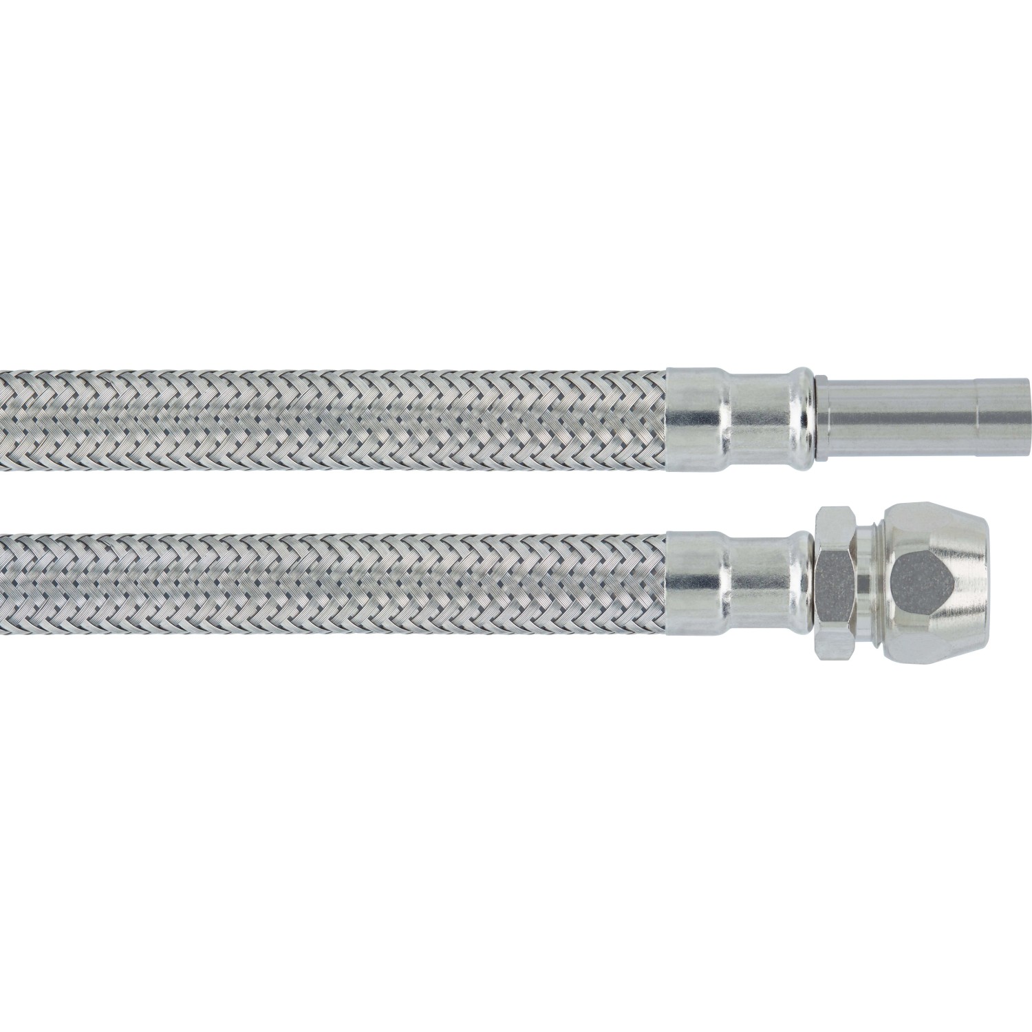 Flexibler Verbindungsschlauch, 10 mm x 300 mm, aus Edelstahl für Trinkwasserinstallation.
