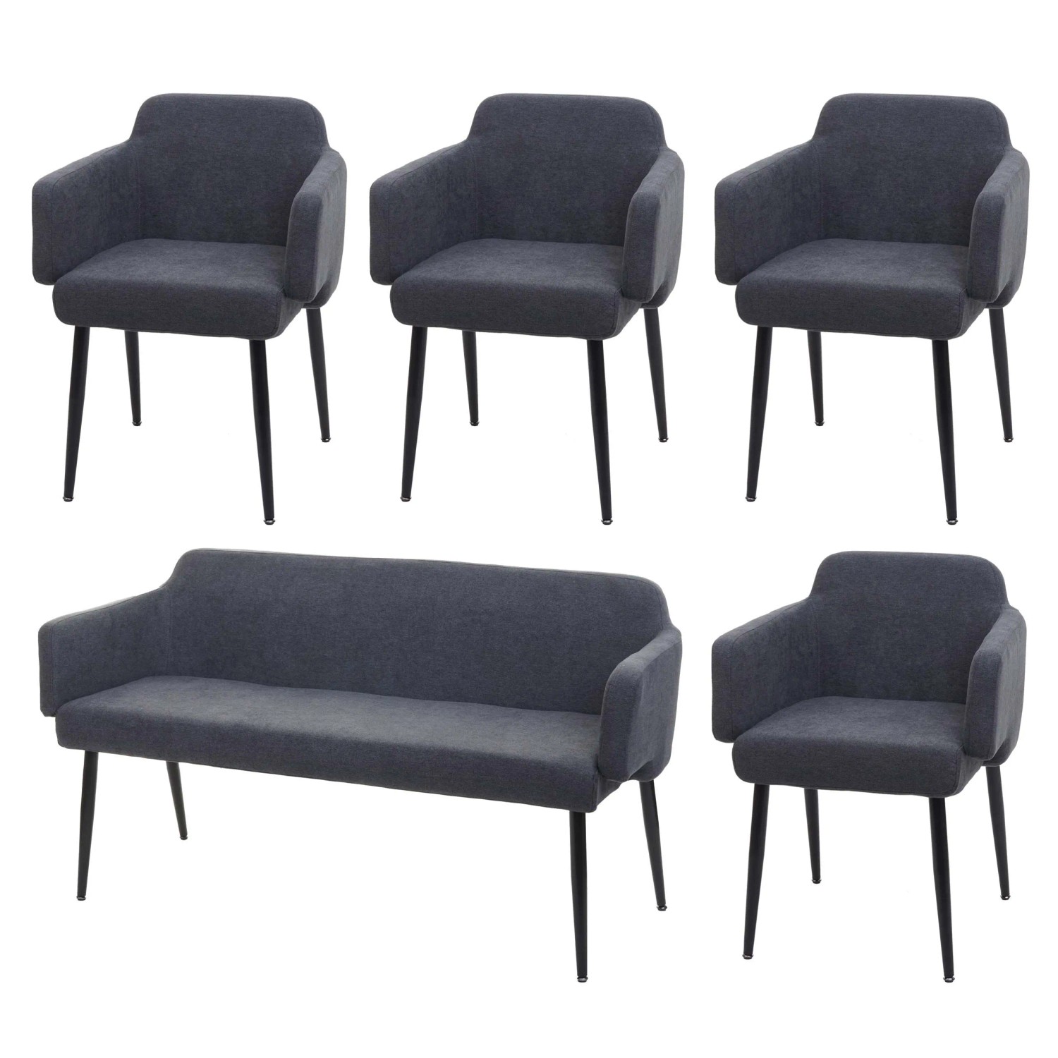 MCW Esszimmer-Set L13 5-teilig 4er-Set Stuhl+Sitzbank Anthrazit