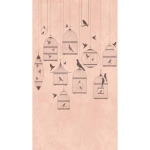 One Wall Fototapete mit Vogelmotiven in Rosa und Grau, 159x280 cm. Dekoratives Wandbild.