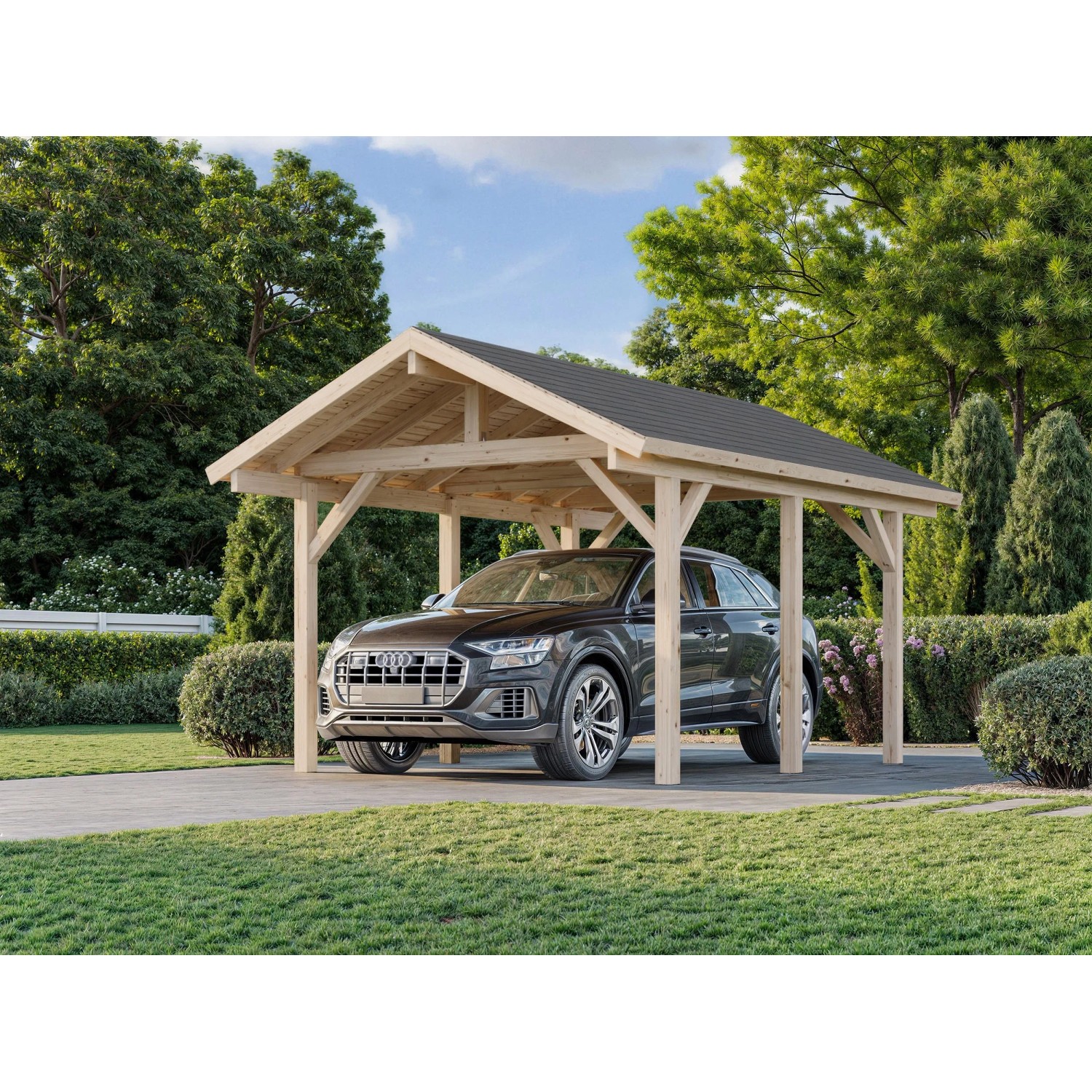 Palmako Carport Robert 315 x 372 cm Lackiert Weiß FSC® günstig online kaufen