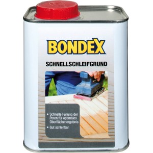 Dose Bondex Schnellschleifgrund Transparent 750ml für Holz, mit Schleifmaschine auf Holz.