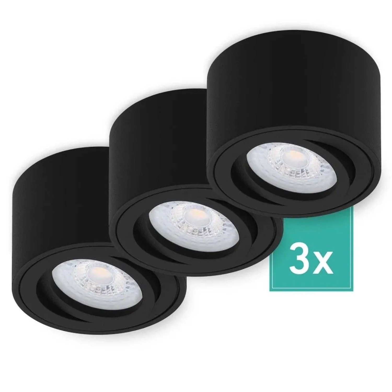 Oktaplex Lile S 3er Set LED-Aufbauspots Schwarz Dimmbar Rund Schwenkbar 4000K Neutralweiß 4,9W 230V Deckenspots Aufputz