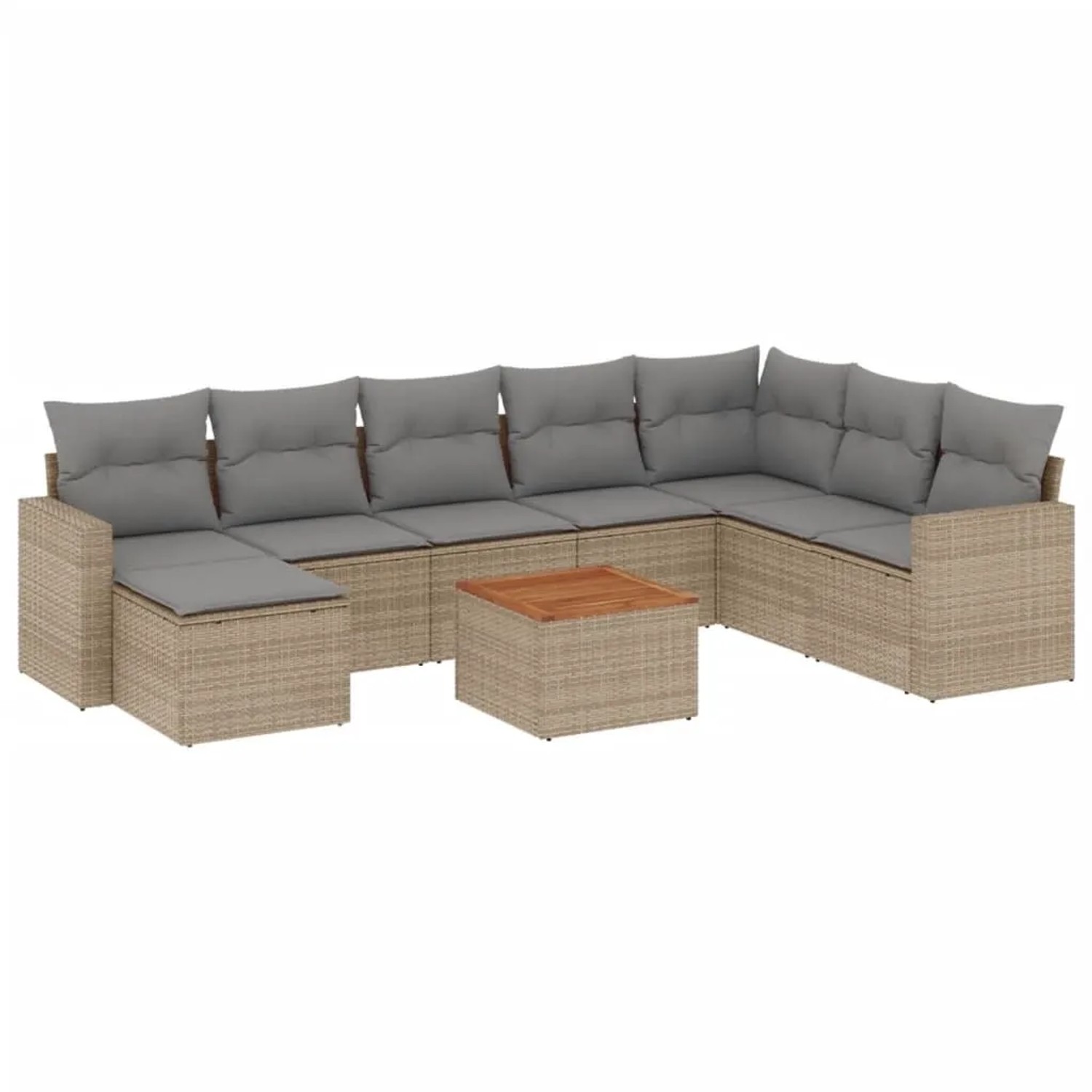 vidaXL 9-Tlg Garten-Sofagarnitur mit Kissen Beige Poly Rattan 3224260