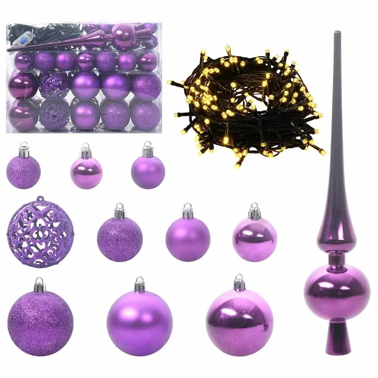 vidaXL Weihnachtskugel-Set mit 150 LEDs 61-Tlg Lila Kunststoff 42018837