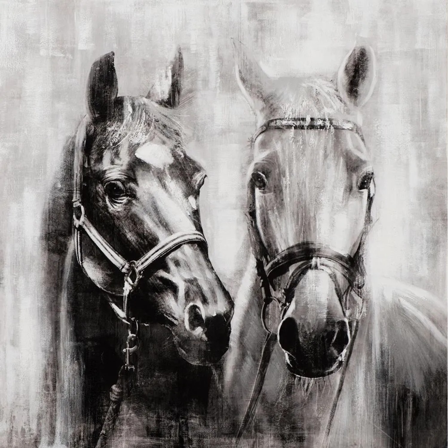 Art Universe Leinwandbild Pferde in Schwarz Weiß 80 x 80 cm