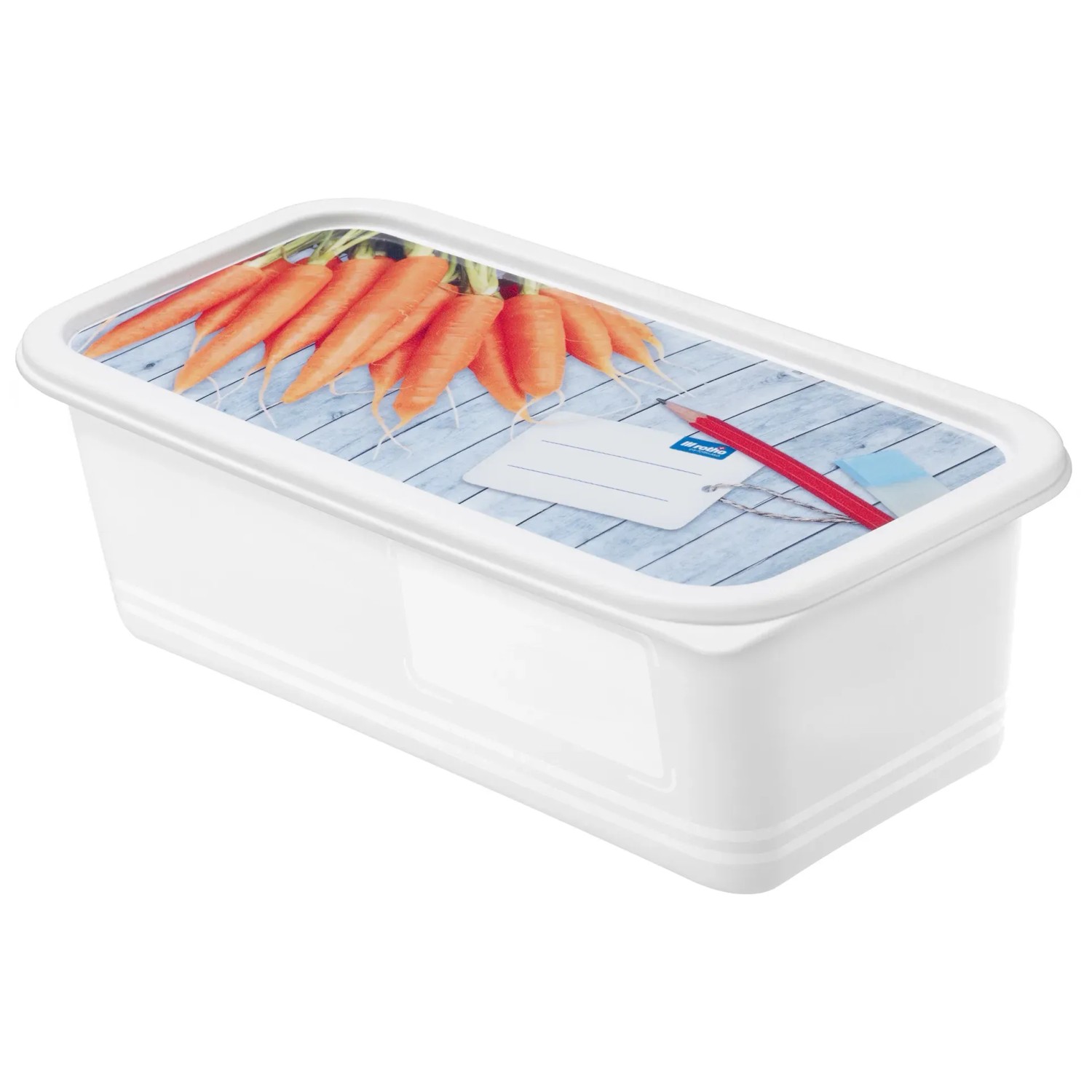 Rotho Gefrierdose Domino, 3er-Set, 1,2 l, mit Karotten-Motiv auf dem Deckel.