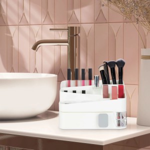 Relaxdays Kosmetikorganizer Kunststoff Weiß mit Schublade 15 cm x 26 cm x 21 cm