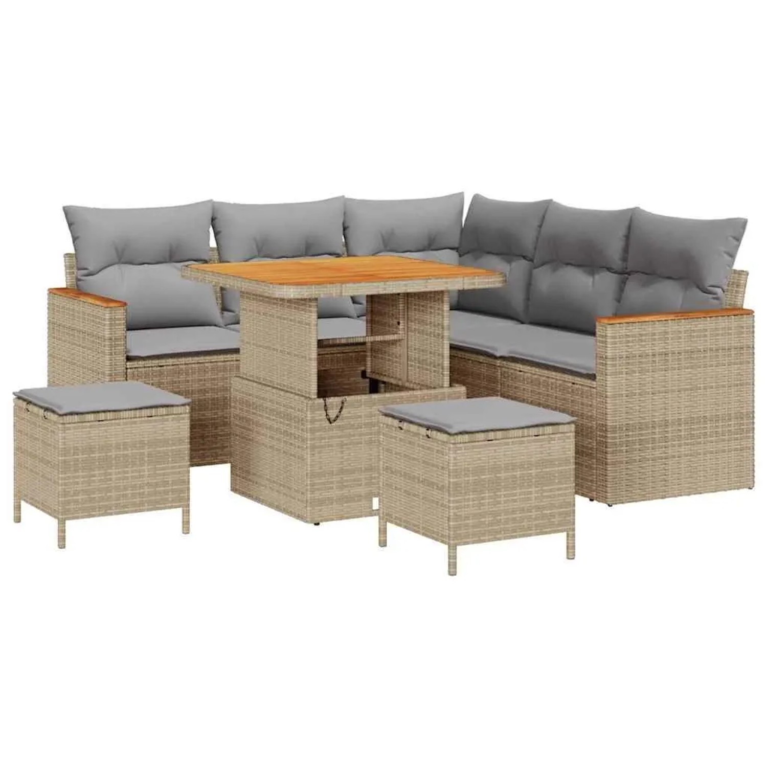 vidaXL Gartensofa-Set mit Kissen 8 Stk Beige Poly Rattan 3364992