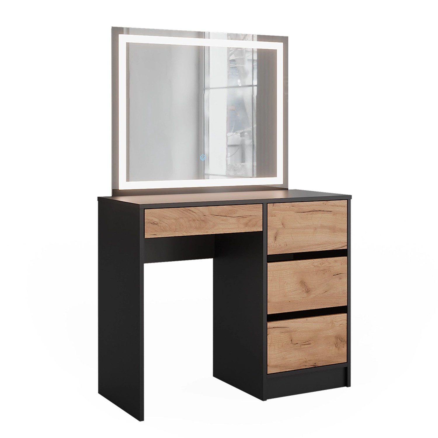 Vicco Schminktisch Sherry Anthrazit/Goldkraft Eiche 90 x 75 cm mit LED-Spie günstig online kaufen