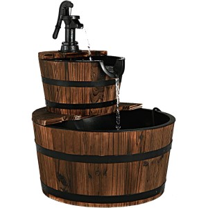Costway Brunnen Holz Gartenbrunnen mit Pumpe Braun 44,5 x 61 cm