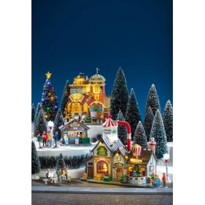 3-teilige Weihnachtsdekoration Schlittschuhverleih mit LED-Beleuchtung für ein Weihnachtsdorf.