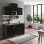 Respekta Küchenzeile KB150EYSMIC, 150 cm, Schwarz und Eiche York Nachbildung mit E-Geräten.
