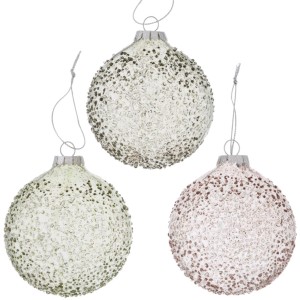 Lackierte Boltze Home Weihnachtskugeln Hedda, 3-fach sortiert in Beige, Salbeigrün und Rosé.