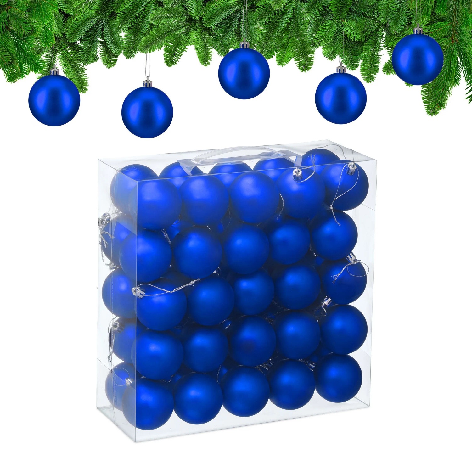 Relaxdays Weihnachtskugeln Kunststoff Blau 50er Set Matt 7 cm x ø 6 cm