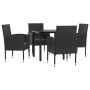 vidaXL Garten-Essgruppe, 5-teilig, schwarz, Poly Rattan und Stahl. Gartenmöbel-Set mit Tisch und 4 Stühlen.