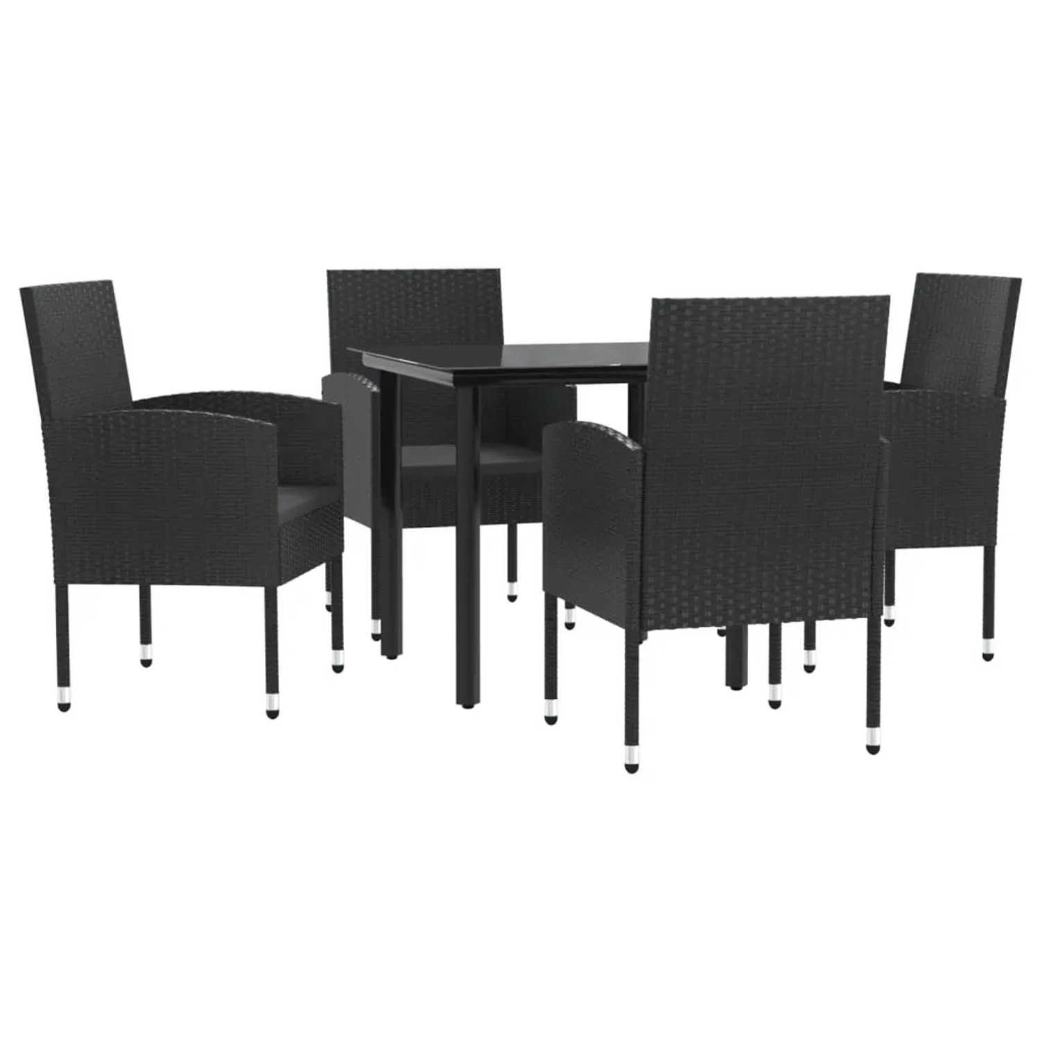 vidaXL Garten-Essgruppe, 5-teilig, schwarz, Poly Rattan und Stahl. Gartenmöbel-Set mit Tisch und 4 Stühlen.