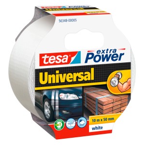 Tesa Extra Power Universal, weißes Gewebeband, 10 m x 50 mm, vielseitig einsetzbar.