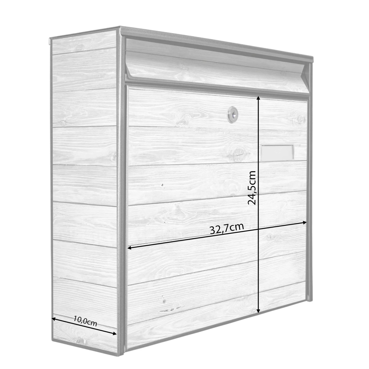 Banjado Briefkasten, schwarz mit weiß gebeiztem Holzmotiv, inkl. Montagematerial und 2 Schlüsseln.