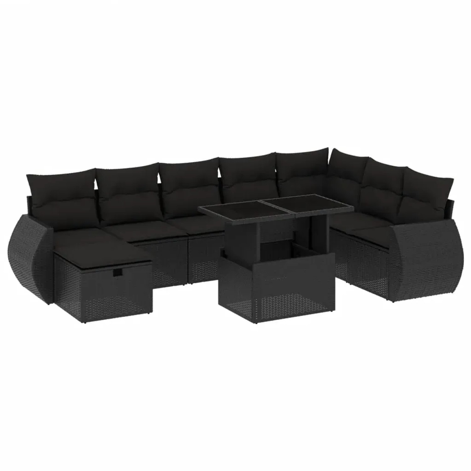 vidaXL 9-Tlg Garten-Sofagarnitur mit Kissen Schwarz Poly Rattan 3275185