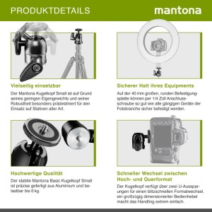 Mantona Small Kugelkopf Für Kamera Stativ 1/4'' 3/8'' Stativkopf Gewindeadapter