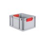 Graue PROREGAL Eurobox mit roten Griffen und Auflagedeckel, ideal zur Aufbewahrung und Lagerung.