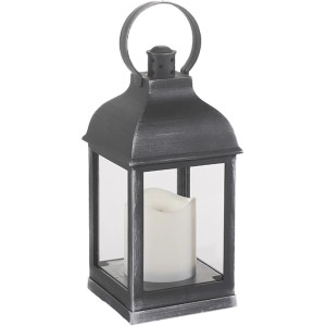 Schwarze LED Outdoor Laterne Modo mit creme LED-Kerze und Tragegriff.