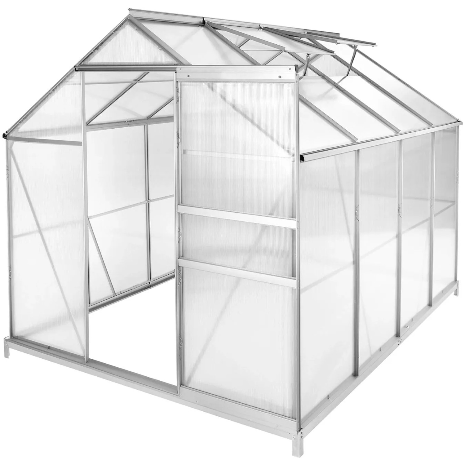 Tectake Gewächshaus Mit Fundament  7 7 M³ Aluminiumrahmen  250 x 185 x 195 cm Transparent