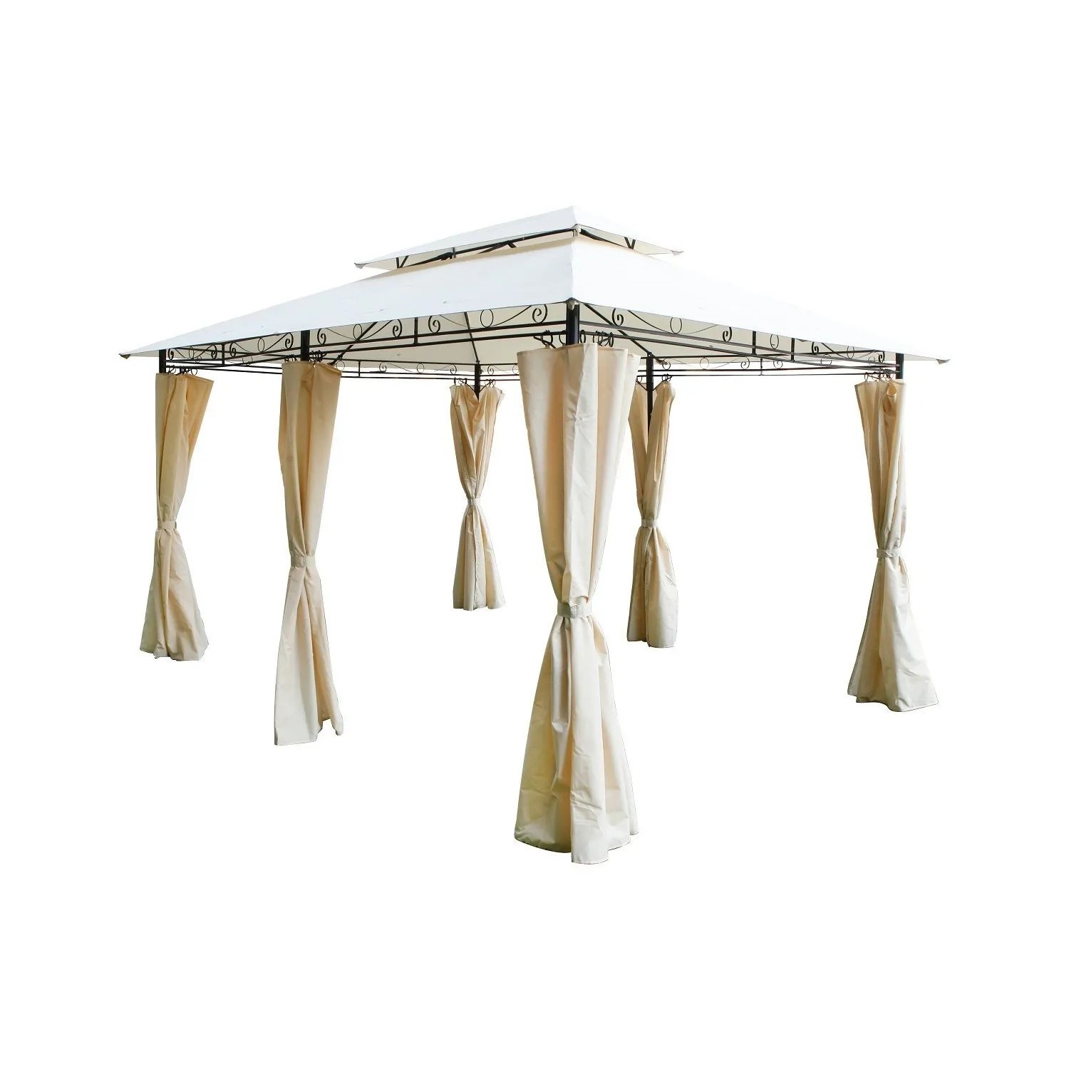 Lex XXL Metall Pavillon Doppeldach 3x4 m Wasserdicht Gartenpavillon Seitenteile Beige