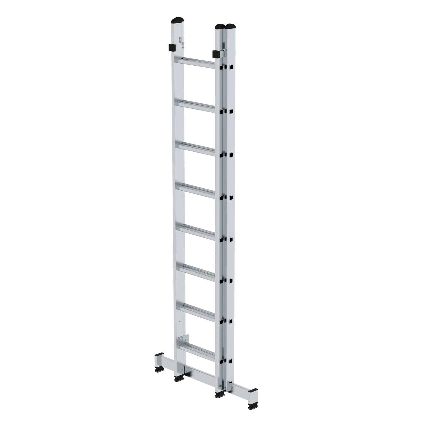 Zweiteilige PROREGAL Sprossen-Mehrzweckleiter mit Traverse, 2x8 Sprossen, aus Aluminium.