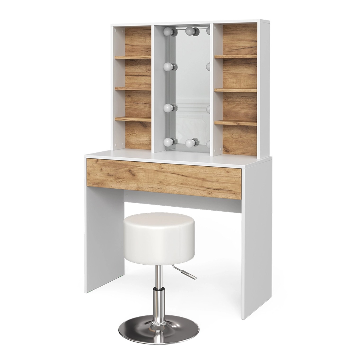 Vicco Schminktisch Alexa Goldkraft Eiche/Weiß/Weiß 93 cm mit LED Beleuchtun günstig online kaufen