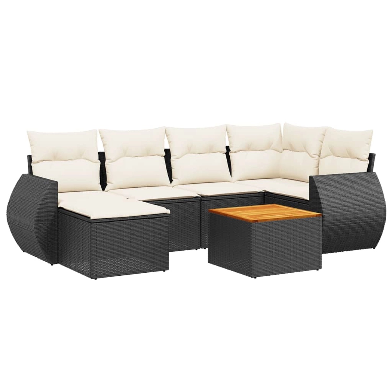 vidaXL 7-Tlg Garten-Sofagarnitur mit Kissen Schwarz Poly Rattan 3225104 günstig online kaufen