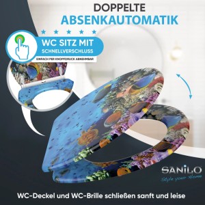 Sanilo WC-Sitz Ocean mit Absenkautomatik, Holz, Unterwasserwelt-Motiv.