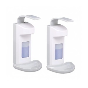 Relaxdays Desinfektionsspender Kunststoff Edelstahl Weiß Grau Kontaktlos 500 ml 2er Set 29 cm x 16 cm x 18 cm 0,4 kg
