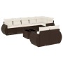 Braune 9-tlg. vidaXL Garten-Sofagarnitur aus Poly Rattan mit cremeweißen Kissen.