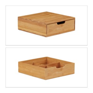 Relaxdays Schubladenbox aus Bambus, Natur, mit einem Einschub. Aufbewahrung und Ordnung für Büro und Zuhause.