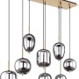 Globo Pendelleuchte Blacky I, 8-flammig, mit Rauchglas-Schirmen und messingfarbenen Details.