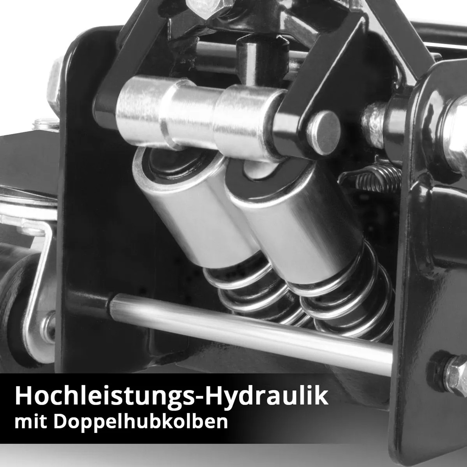 Detailaufnahme: STAHLWERK Wagenheber WHB 73 ST mit Doppelhubkolben und Hochleistungs-Hydraulik.