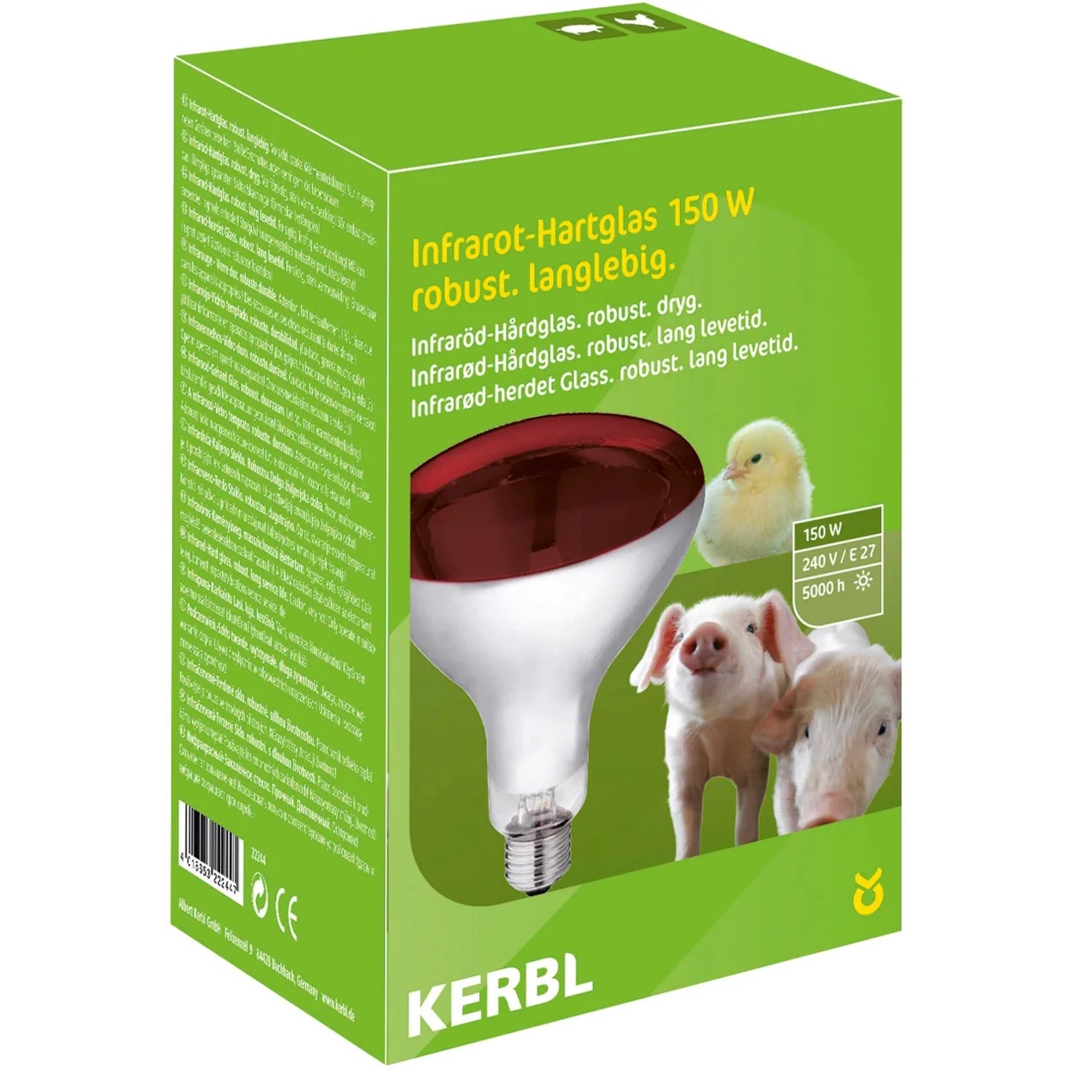Kerbl Hartglas-Infrarotlampe 150W im Karton, Zubehör für Geflügel.