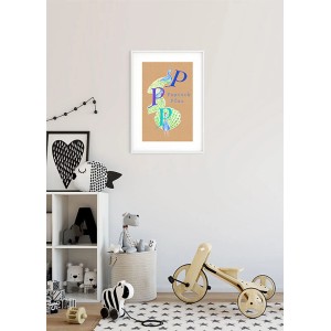 Komar Wandbild ABC Animal P, 30x40 cm, Buchstaben-Motiv mit Tierillustrationen im Kinderzimmer.
