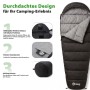 Sekey Mumienschlafsack, anthrazit, 220x80x50cm. Ideal für Camping: mit Innentasche, Kordelzugkapuze und Packsack.
